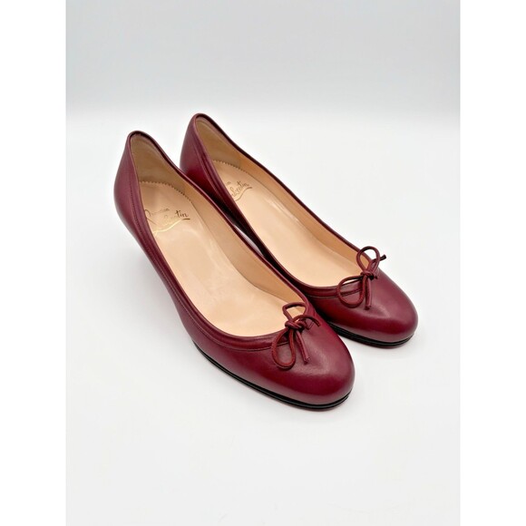 Christian Louboutin Red/Burgundy Ballet Style Kitten Heels Bow Accent Sz EU 37 7 - Picture 4 of 14